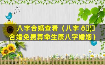 八字合婚查看（八字 🦈 合婚免费算命生辰八字婚姻）